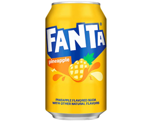 Fanta Pineapple soda can with yellow design and pineapple graphic