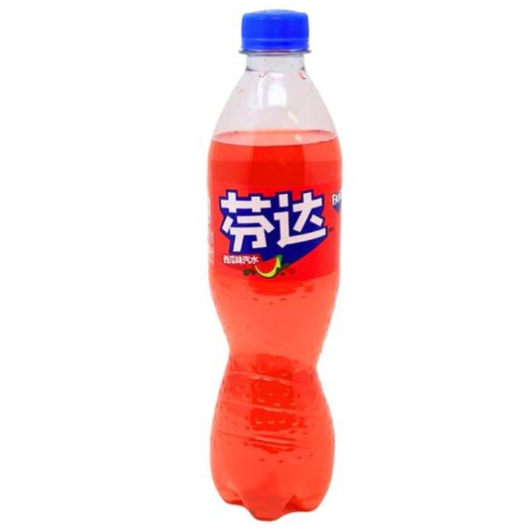 Fanta Watermeloen 500ml bottle from Mijn winkel, showing the green and orange watermelon-flavored soda bottle.