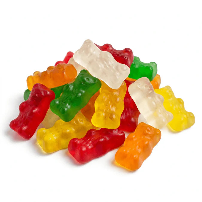 Colorful gummy bear candies from Mijn winkel, featuring Haribo Goudberen with bright yellow, red, and green gummy bears.